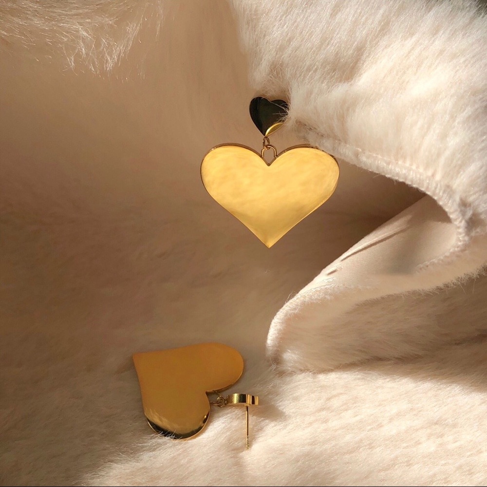NWOT Handmade Gold Big Heart Earrings ♡